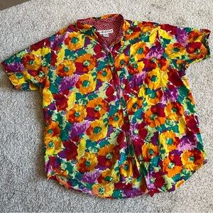 Venezia rainbow floral poppy vintage 90s y2k button down short sleeve shirt.